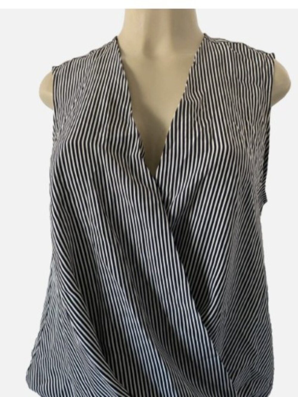 RAG & BONE VICTOR Sleeveless 100% SILK Black and White Stripe Wrap Style Top XS